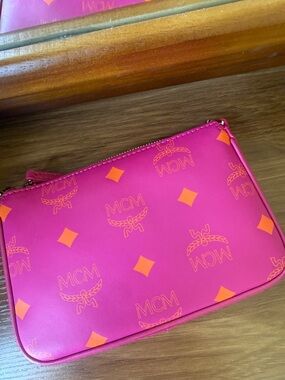 Brand NEW MCM Hot Pink Pouch with Orange Logo Print - with two straps!
